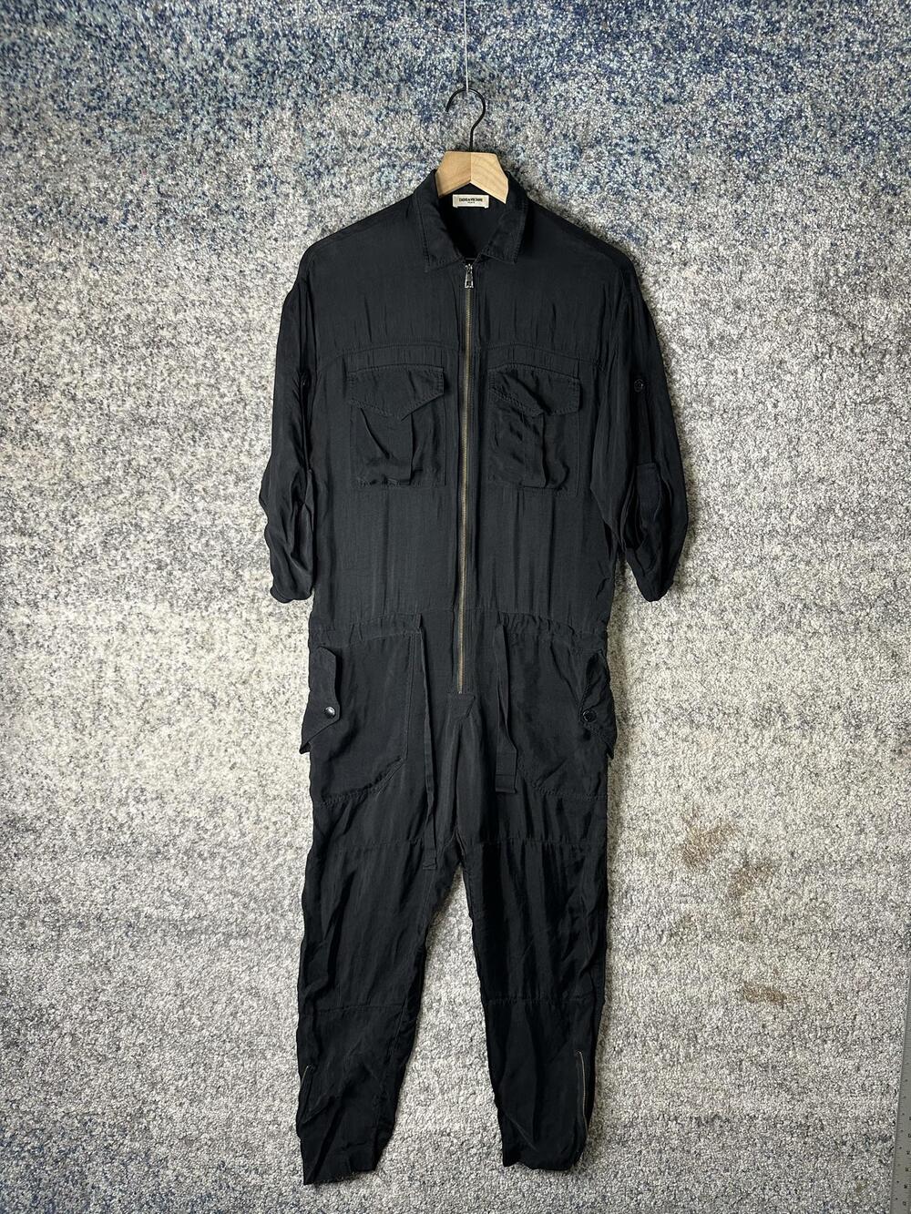 Zadig & Voltaire Jumpsuit Womens XS Black Utility Zip Front Cupro Pockets
